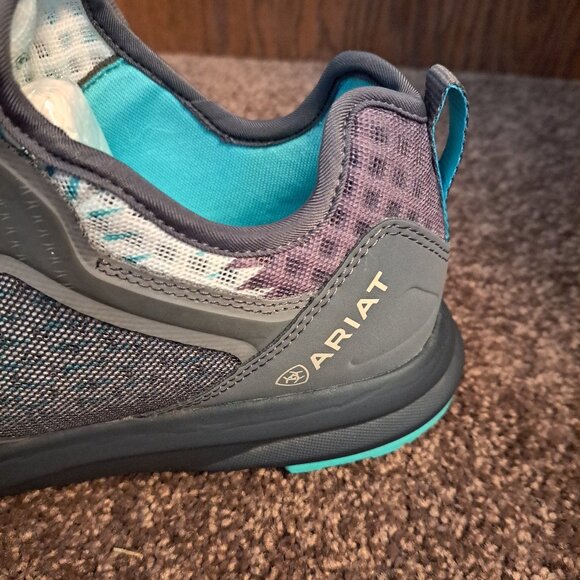 Ariat Women's Fuse athletic shoe in a turquoise and gray ombre mesh design. - Picture 6 of 9
